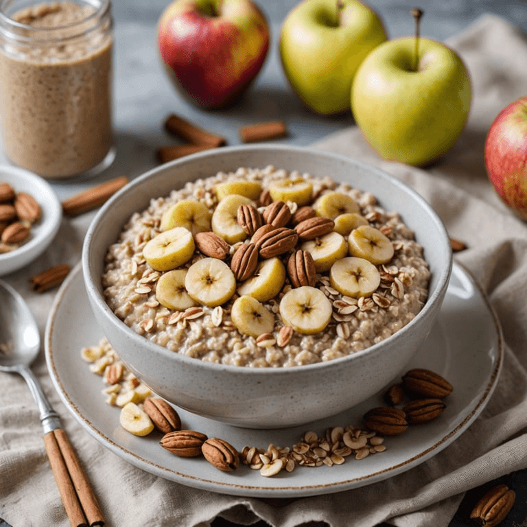 Creamy Almond Butter Banana Oatmeal with Cinnamon Apples