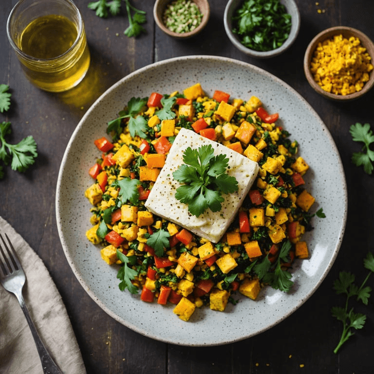 Tofu Scramble with Seasonal Vegetable Hash