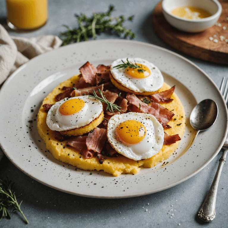 Breakfast Polenta with Crispy Pancetta and Poached Eggs