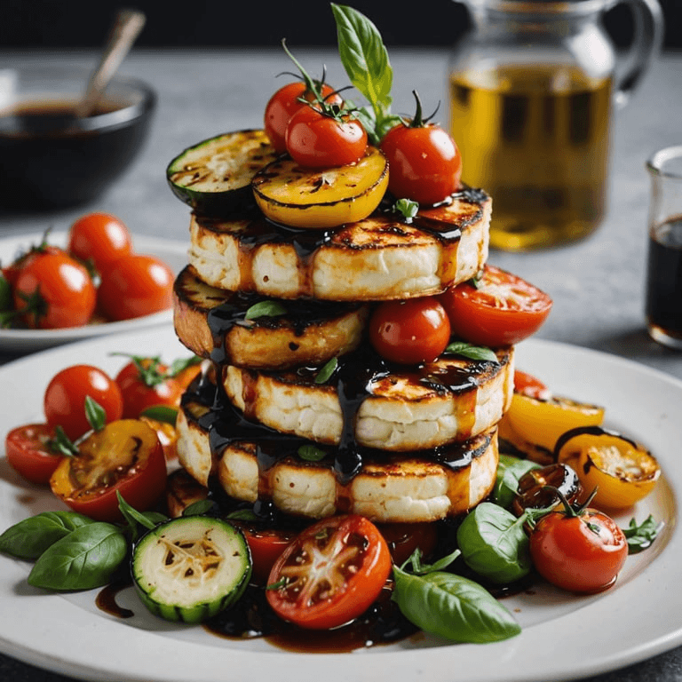 Crispy Halloumi and Roasted Vegetable Breakfast Stack