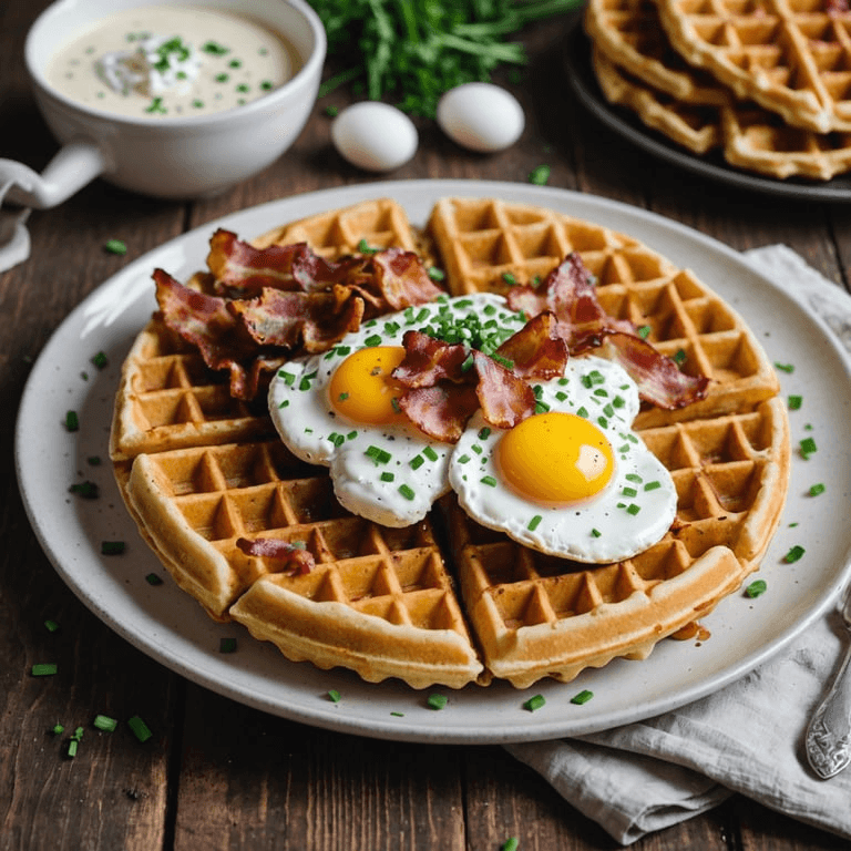 Savory Breakfast Waffles with Bacon and Chive Cream