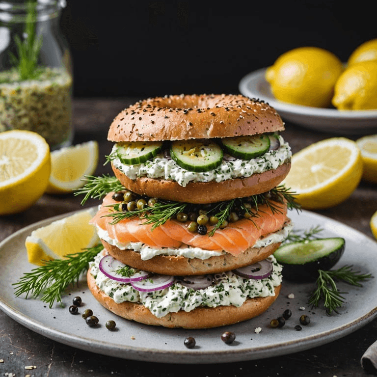 Lemon Herb Smoked Trout Bagel Stack calories and nutrition facts